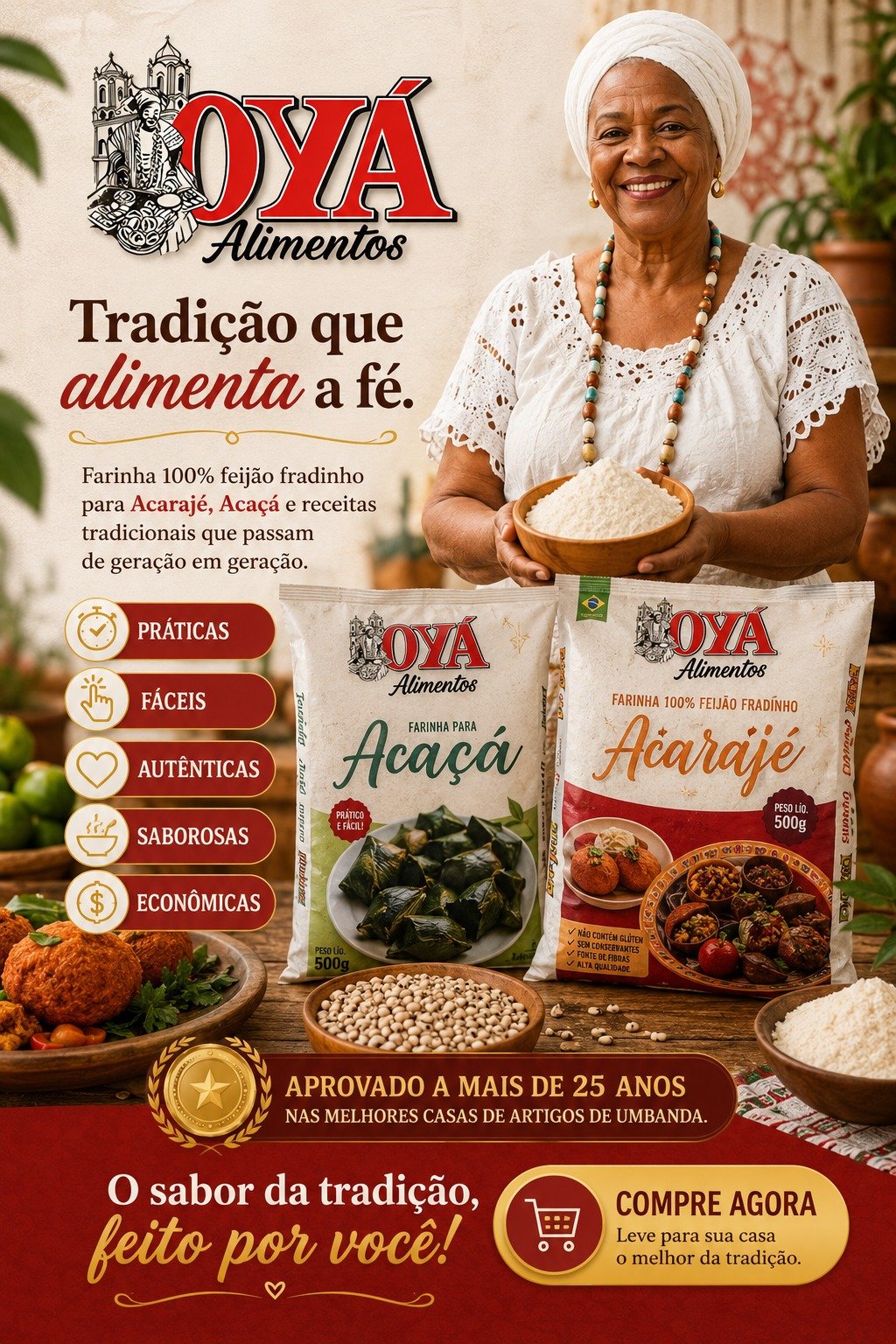 Combo - Farinhas de Acarajé e Acaçá OYÁ 40x500g=20kg - Imagem 2